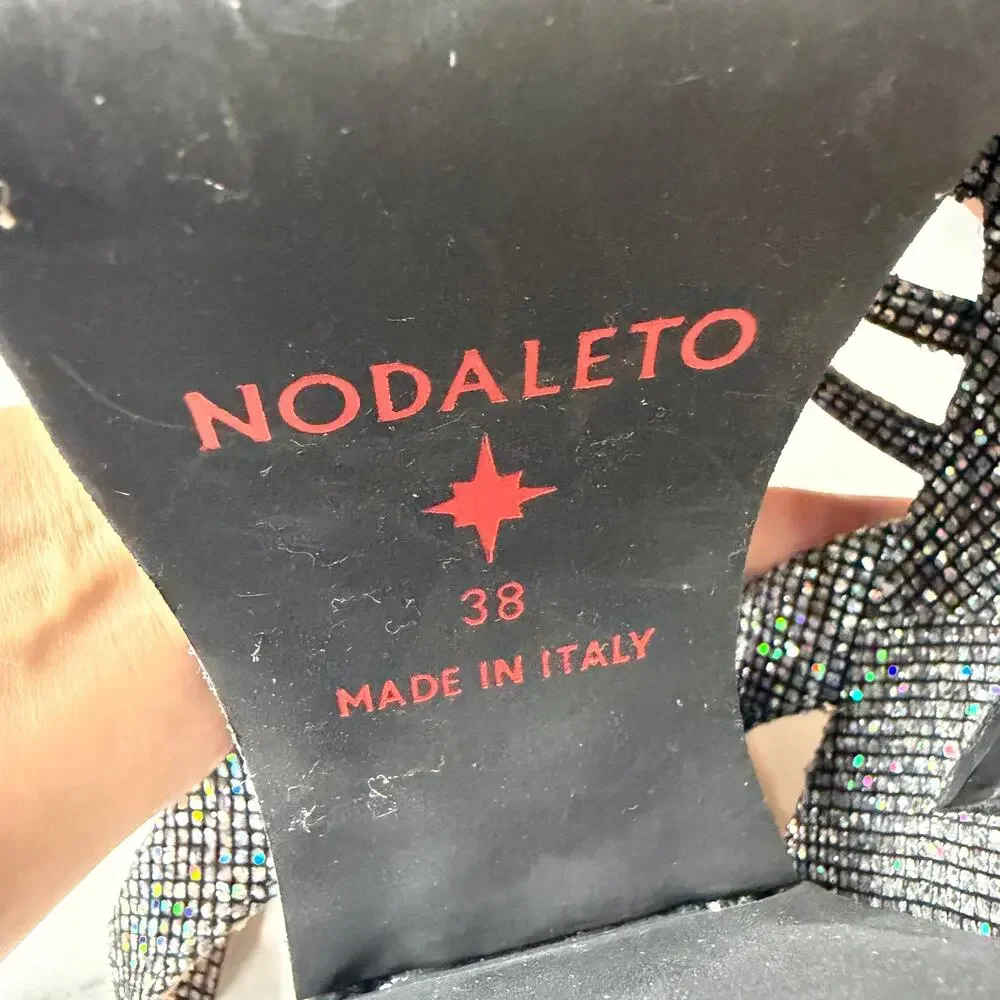 Nodaleto Disco Silver Glitter Platform Heels Size EU 38